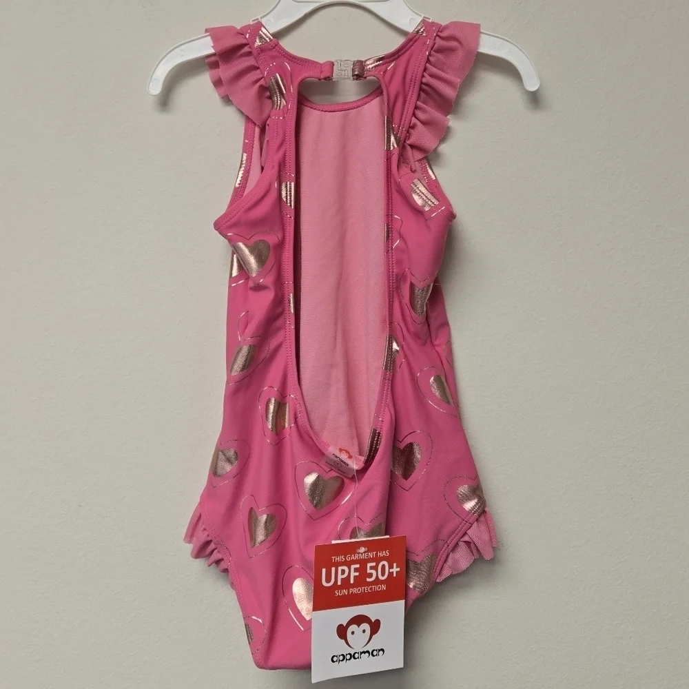 Appaman Calla One Piece Swimsuit Pink Rose Gold Hearts 7